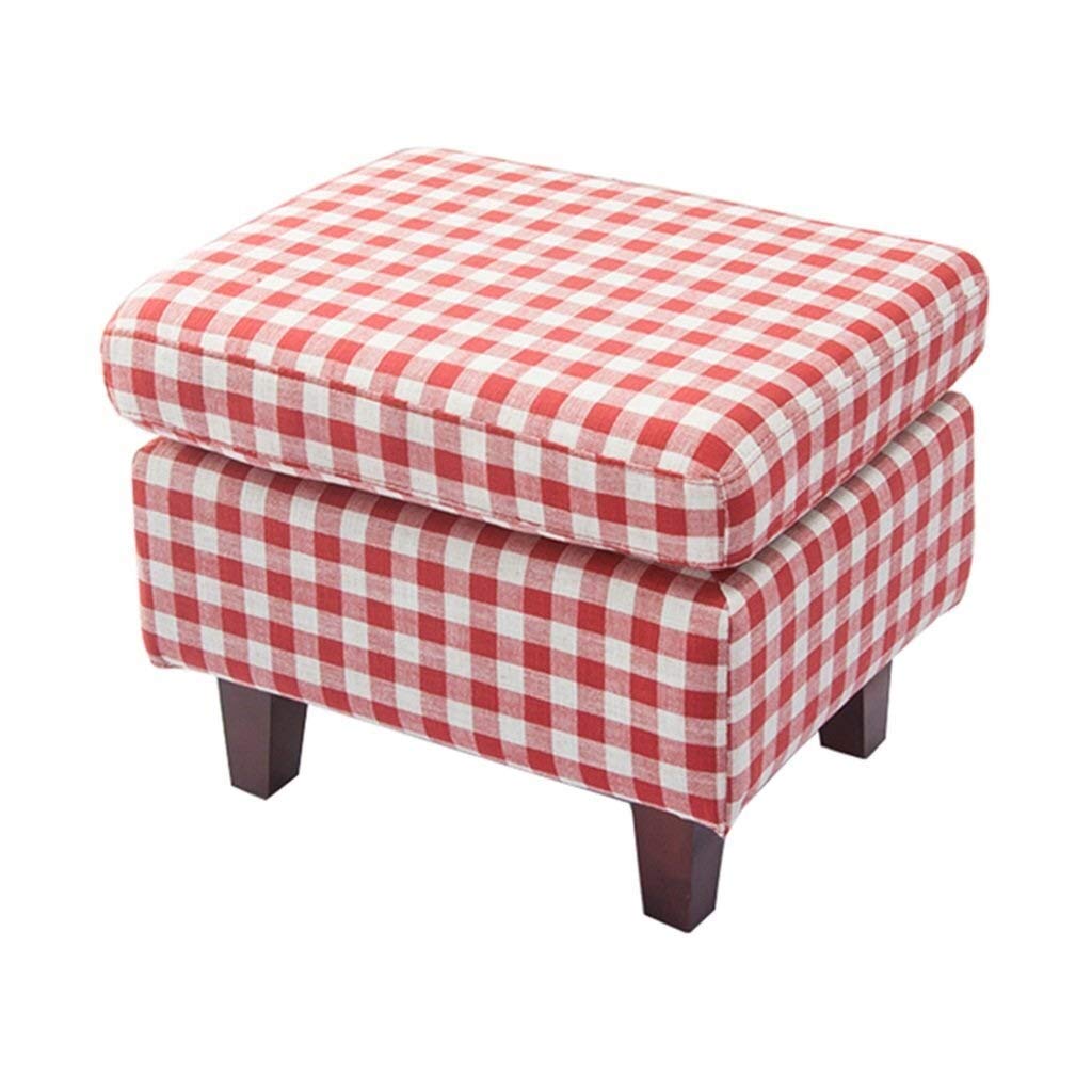 Banc à chaussures en bois carré et tissu lin rouge pour salon