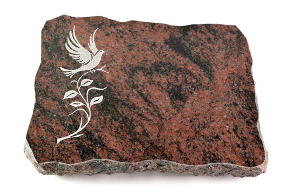 Grabplatte, Grabstein, Grabkissen, Urnengrabstein, Liegegrabstein Modell Pure 40 x 30 x 5 cm Aruba-Granit, poliert inkl. Gravur (Sandstrahl-Ornament Taube 3)