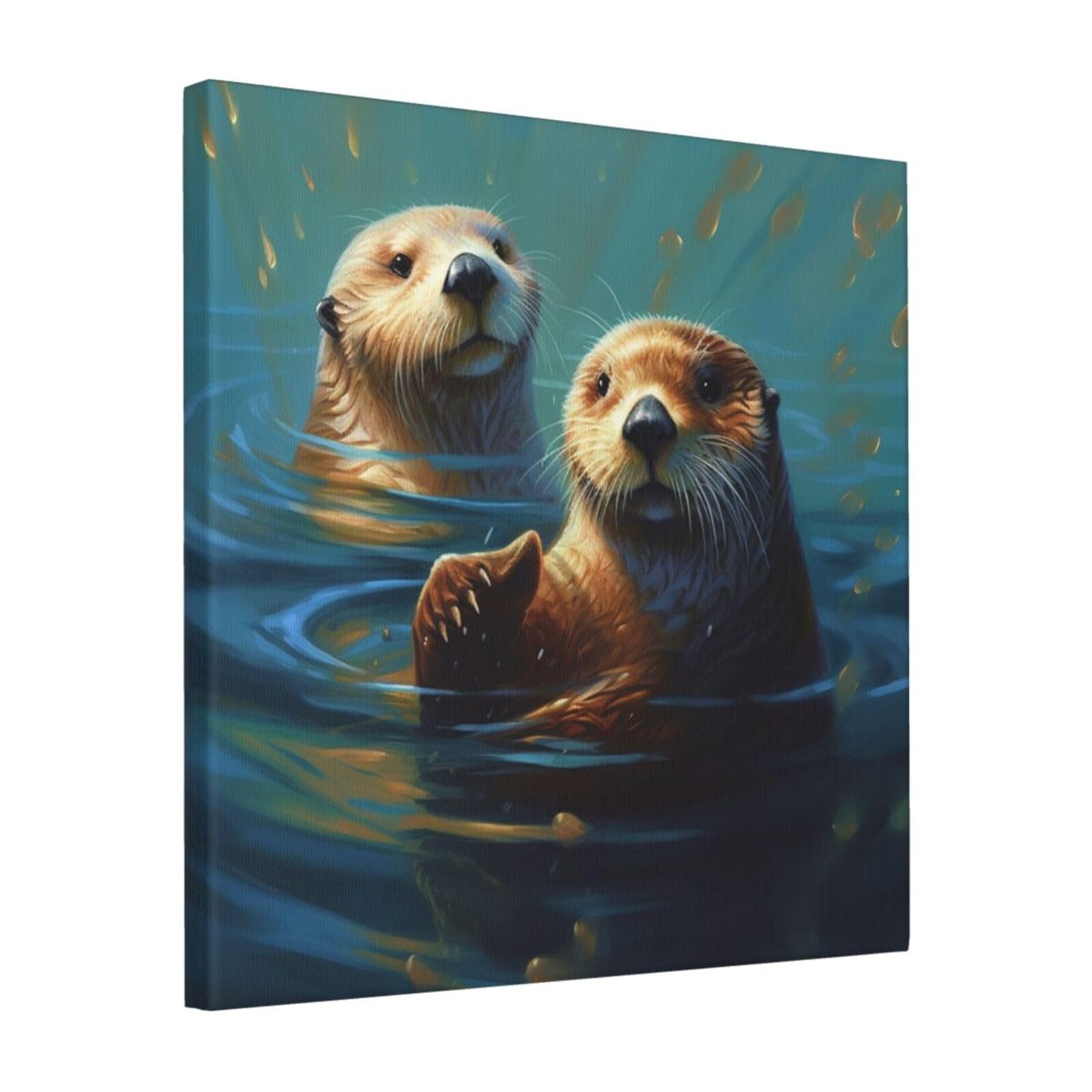 KLOPH Sea Otters Painting Canvas Wall Art for Living Room 16"x16" Modern Artwork Painting for Bathroom Hanging Canvas Prints Aesthetic Wallart for Bedroom Kitchen Office Wall Decor