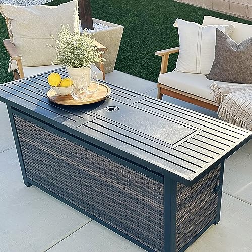 Sophia & William 56 Inch Gas Fire Pit Table Outdoor Rattan Propane Fire Table & Fireplace with Fire...