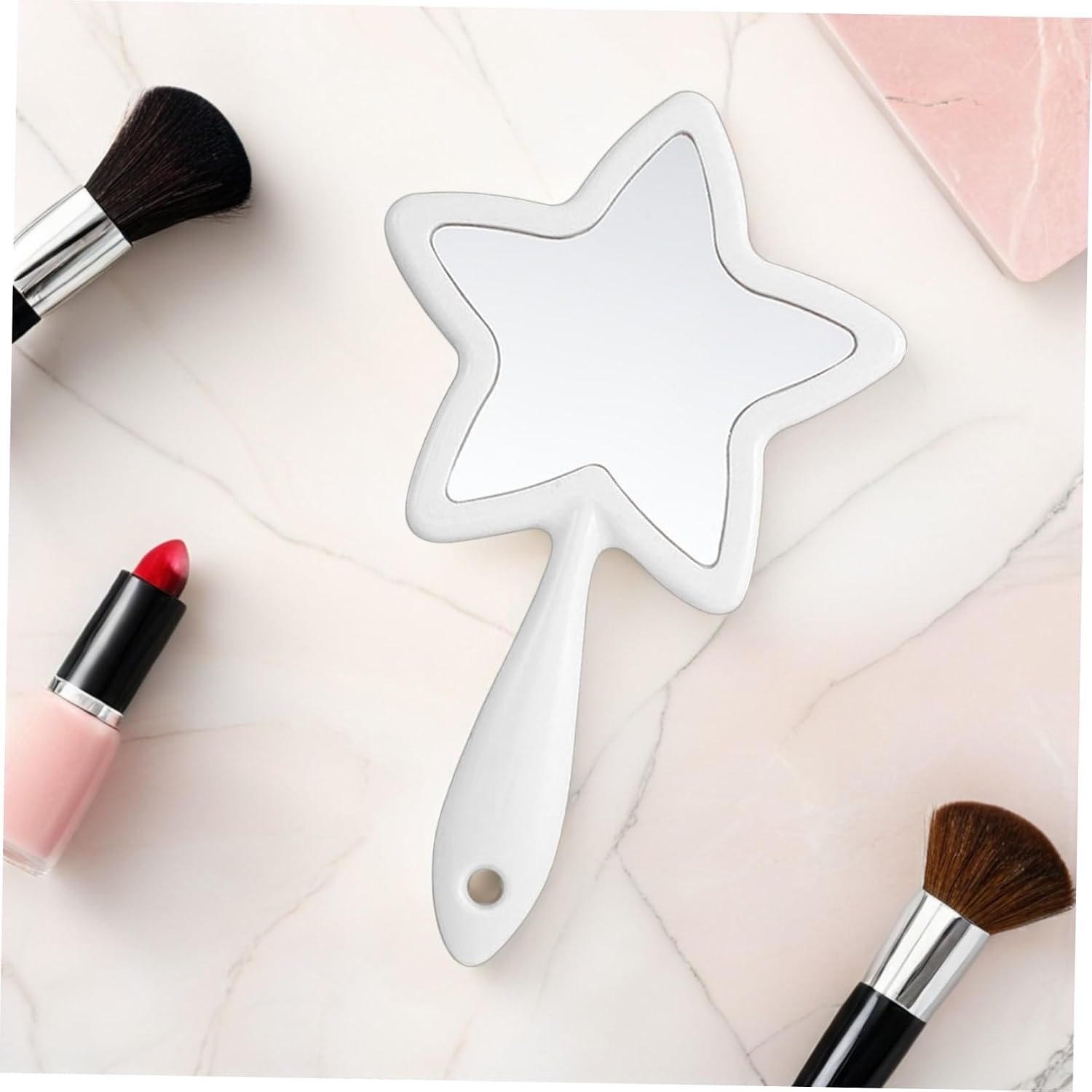 4pcs Star Shaped Handheld Makeup Mirror with Surface and Flexible Angle Adjustment, Portable Compact Cosmetic Mirror for Travel and Home Use, Comfortable to Hold Pink Design image 5