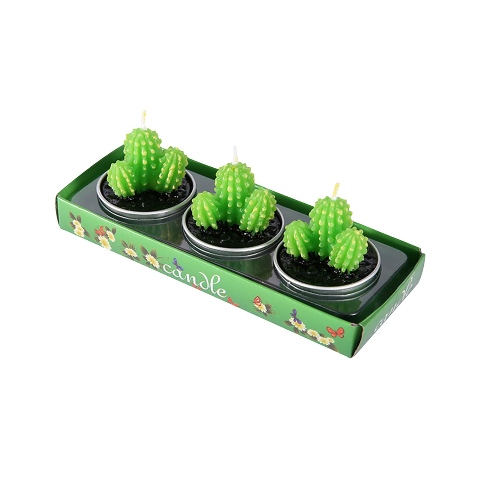 3PCS Cactus Tealight Candles Handmade Delicate Succulent Candles Small Plant Candle Set Mini Green Tea Lights for Baby Shower Birthday Party Wedding Housewarming Favors (A)