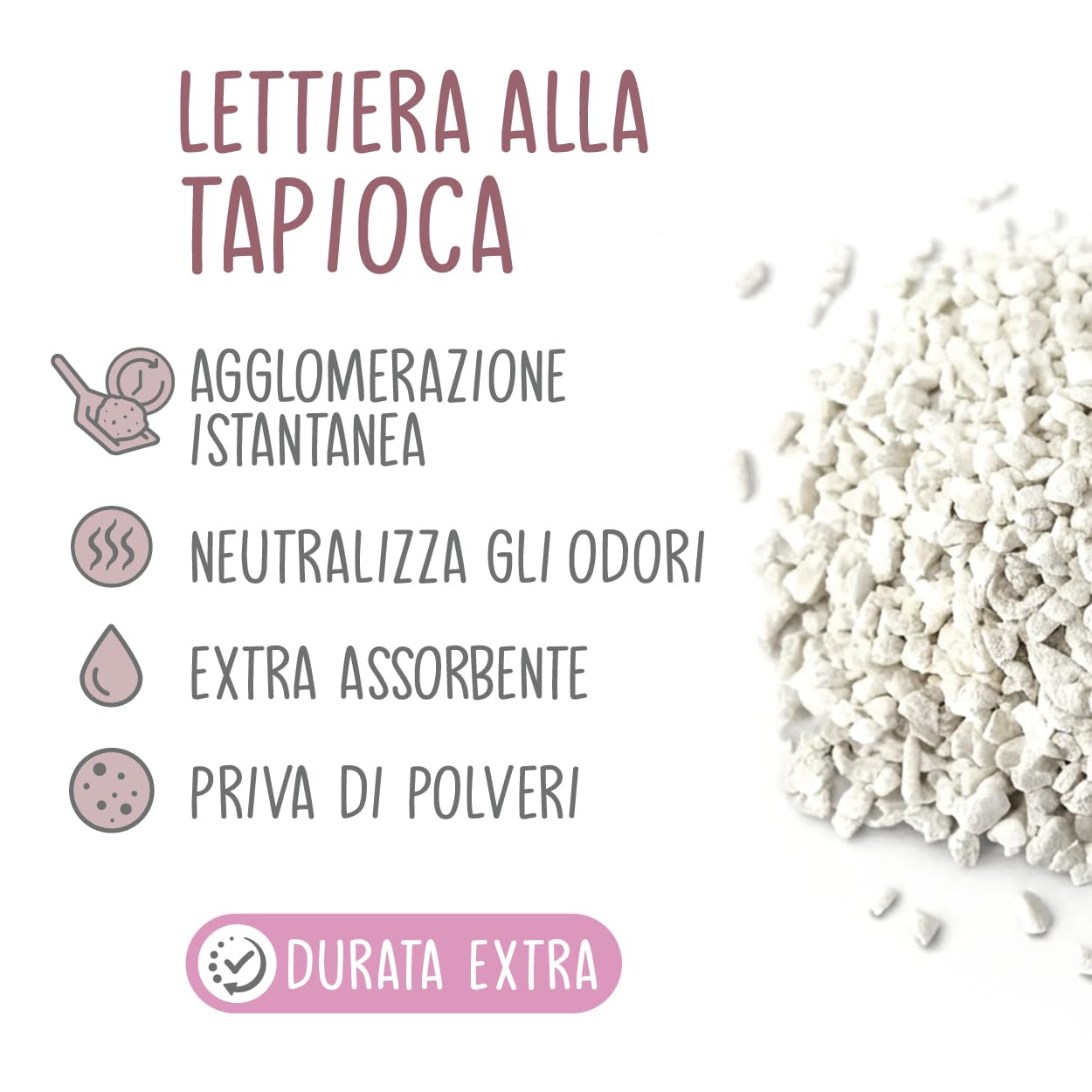 Cat&Rina Catioca Lettiera Granuli Tapioca 2,5kg, 3 Pezzi | Agglomerante, Vegetale, Si smaltisce nell'organico, Anti odore