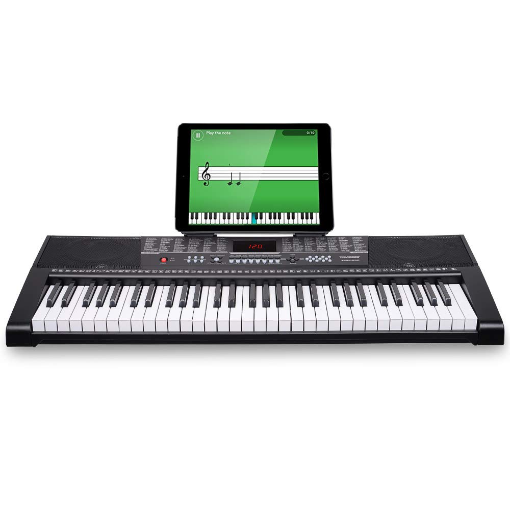 Bakaji Teclado musical piano electrónico 61 teclas piano multifunción con 255 ritmos 50 canciones preestablecidas función percusión entrada USB AUX y atril porta partitura y tablet