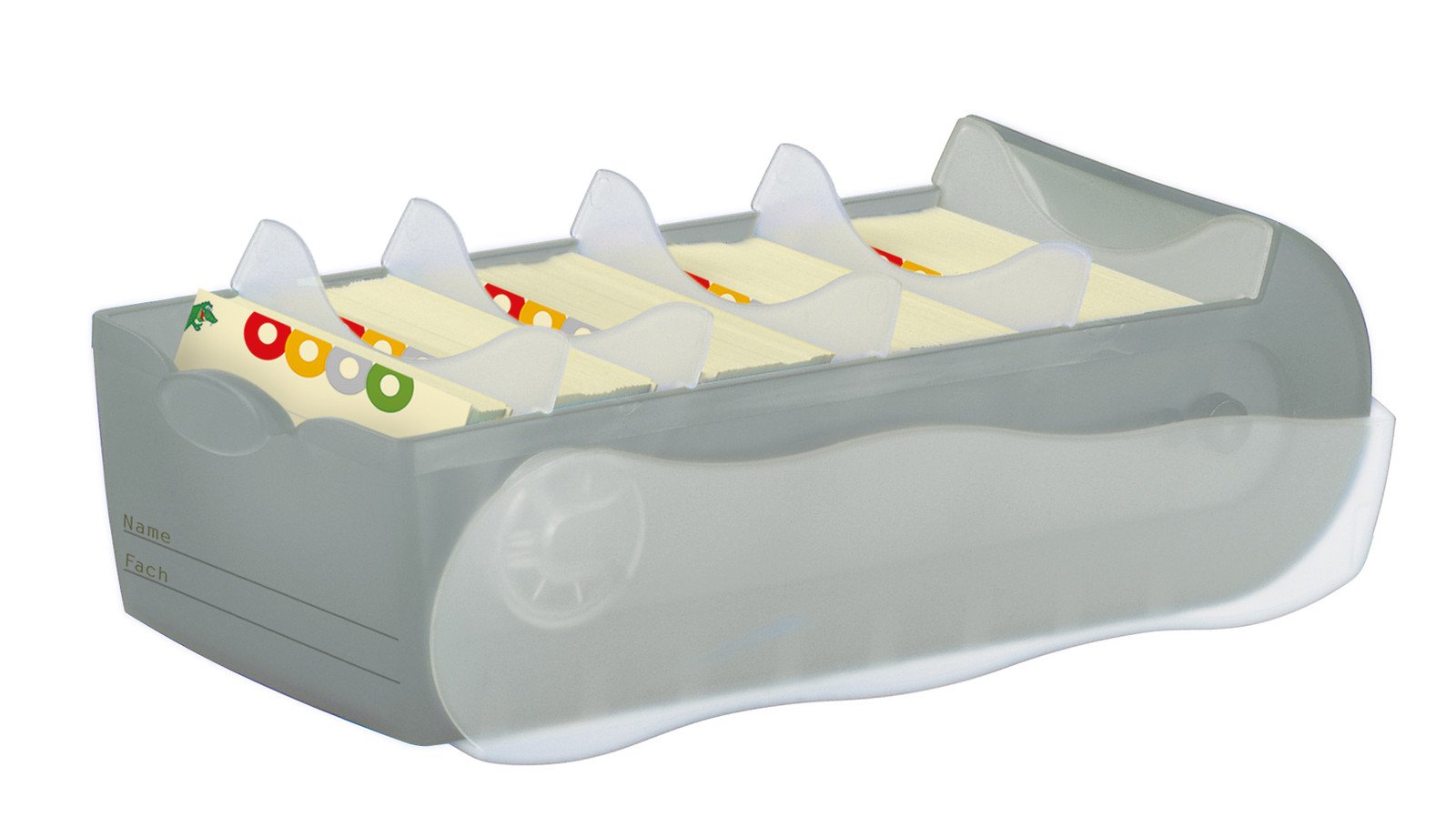 HAN 997 Karteibox CROCO DIN A7 quer mit 5 Stützplatten und 100 Karten (transluzent-grau, 3 Boxen Spar-Set)