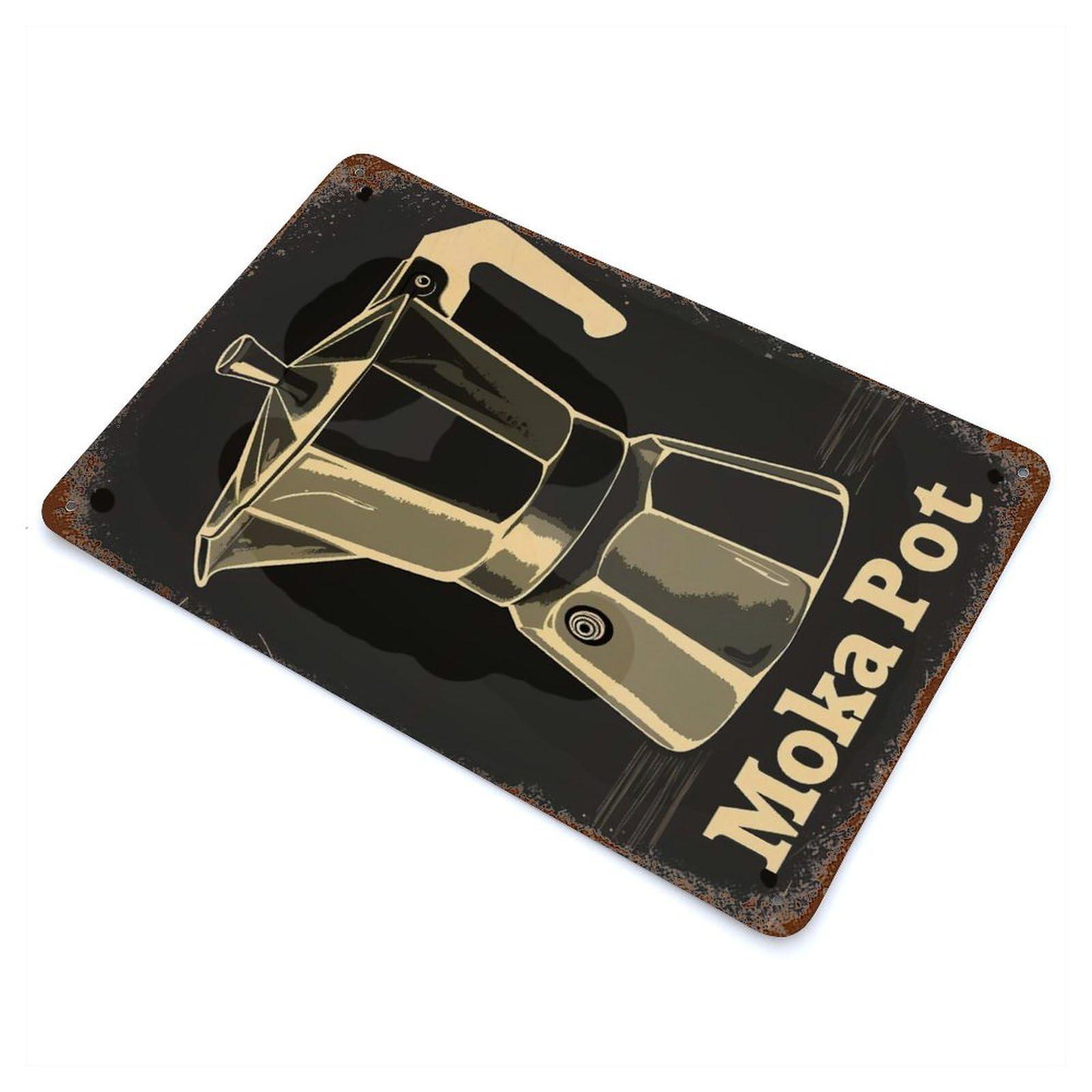 Moka Pot Rustic Tin Plaque 11.8"x7.9", Farmhouse Wall Decor for Shed, Workshop And Garage Wall Decor