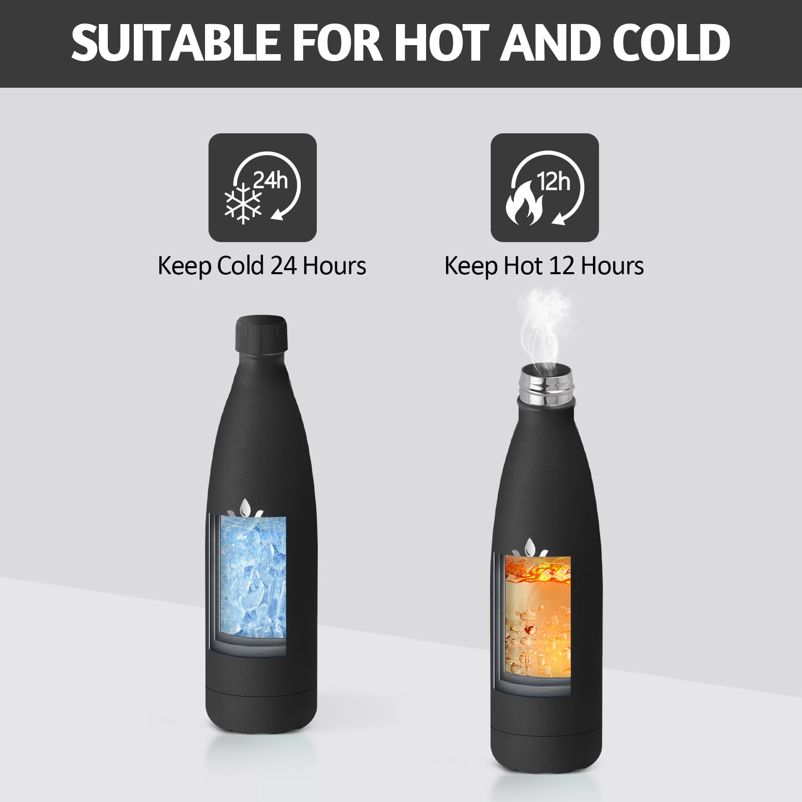 Borraccia Termica Motswedi 500 Ml In Acciaio Inox 18/8 - Doppia Parete, Senza BPA, Mantiene Caldo 12h E Freddo 24h, Nero - 4