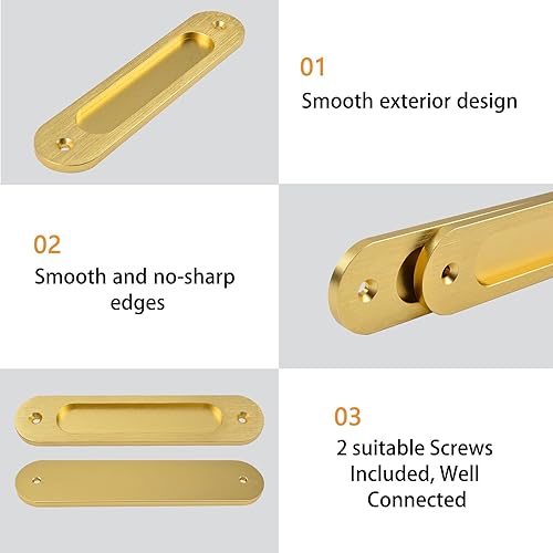 Miniatura 4 de Tiradores de puerta corredera empotrados ovalados, 2 tiradores de aleación de aluminio de aleación de aluminio con tornillos de montaje para puerta