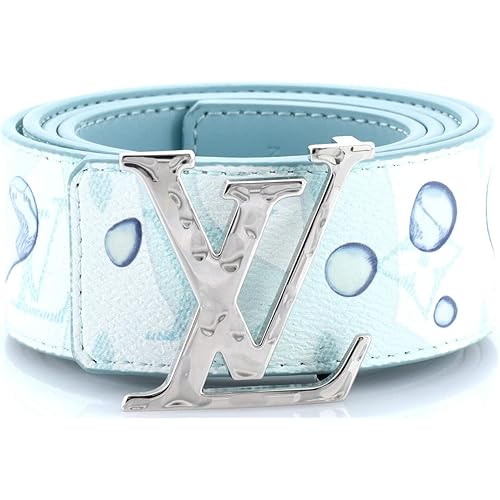 Louis Vuitton, Pre-Loved LV Initiales Reversible Belt Limited Edition Aquagarden Monogram Canvas Wide, Blue