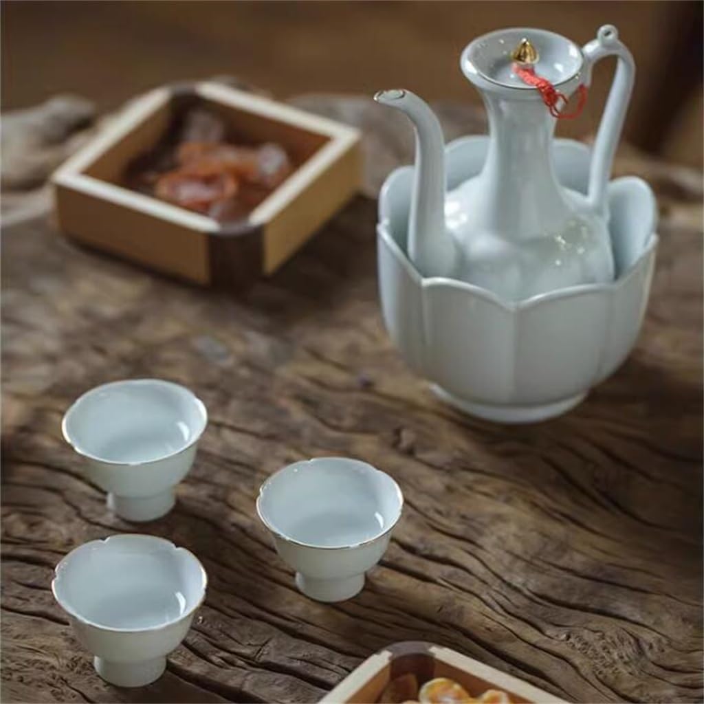 Antique Ceramic Wine Pot Set Chinese Household Yellow Wine Wine Pot with White Wine Glass (