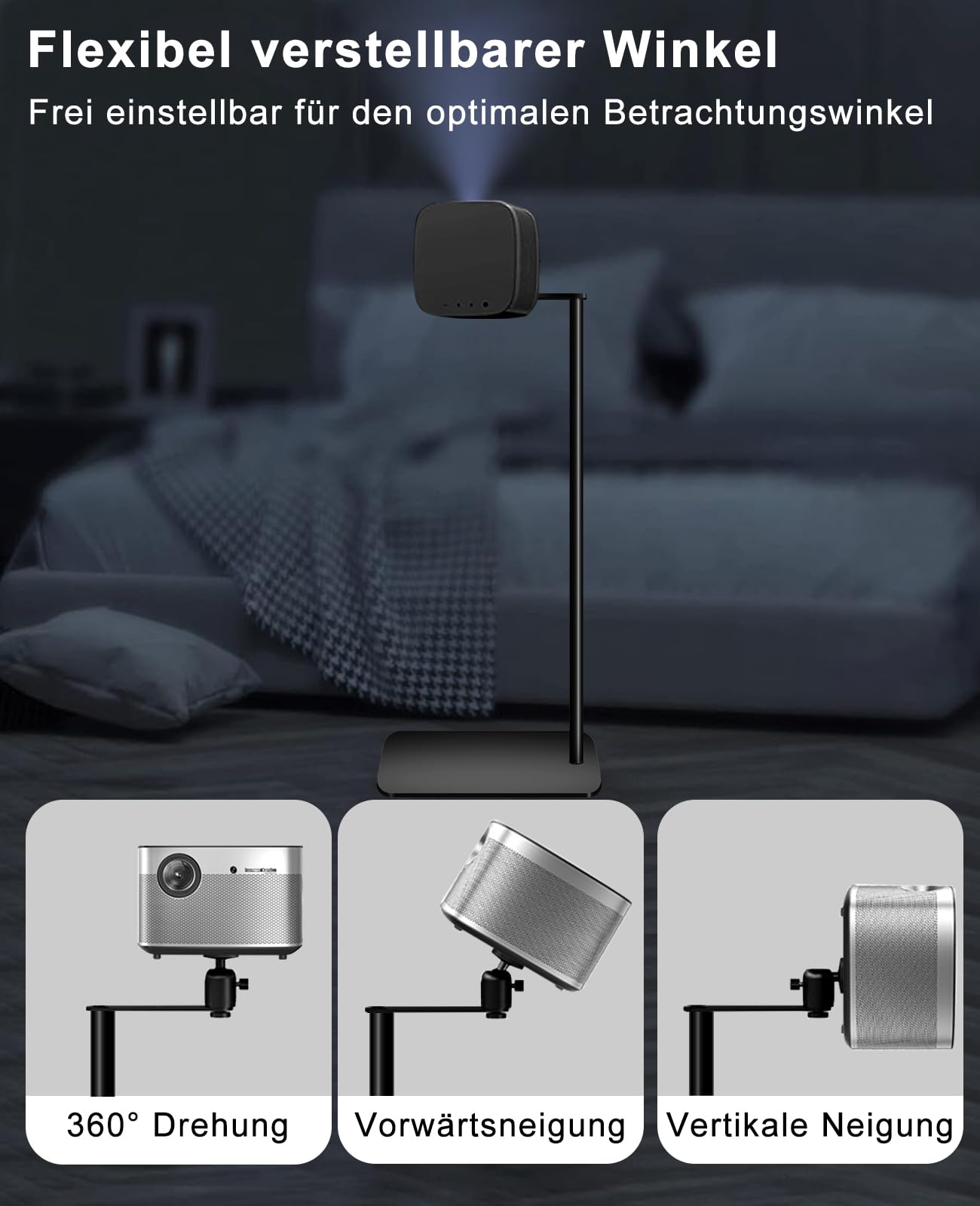 Supporto da pavimento per proiettore, 85/125 cm, orientabile a 360° | vite da 1/4", base in metallo a forma di L, per home theater, ufficio e presentazioni