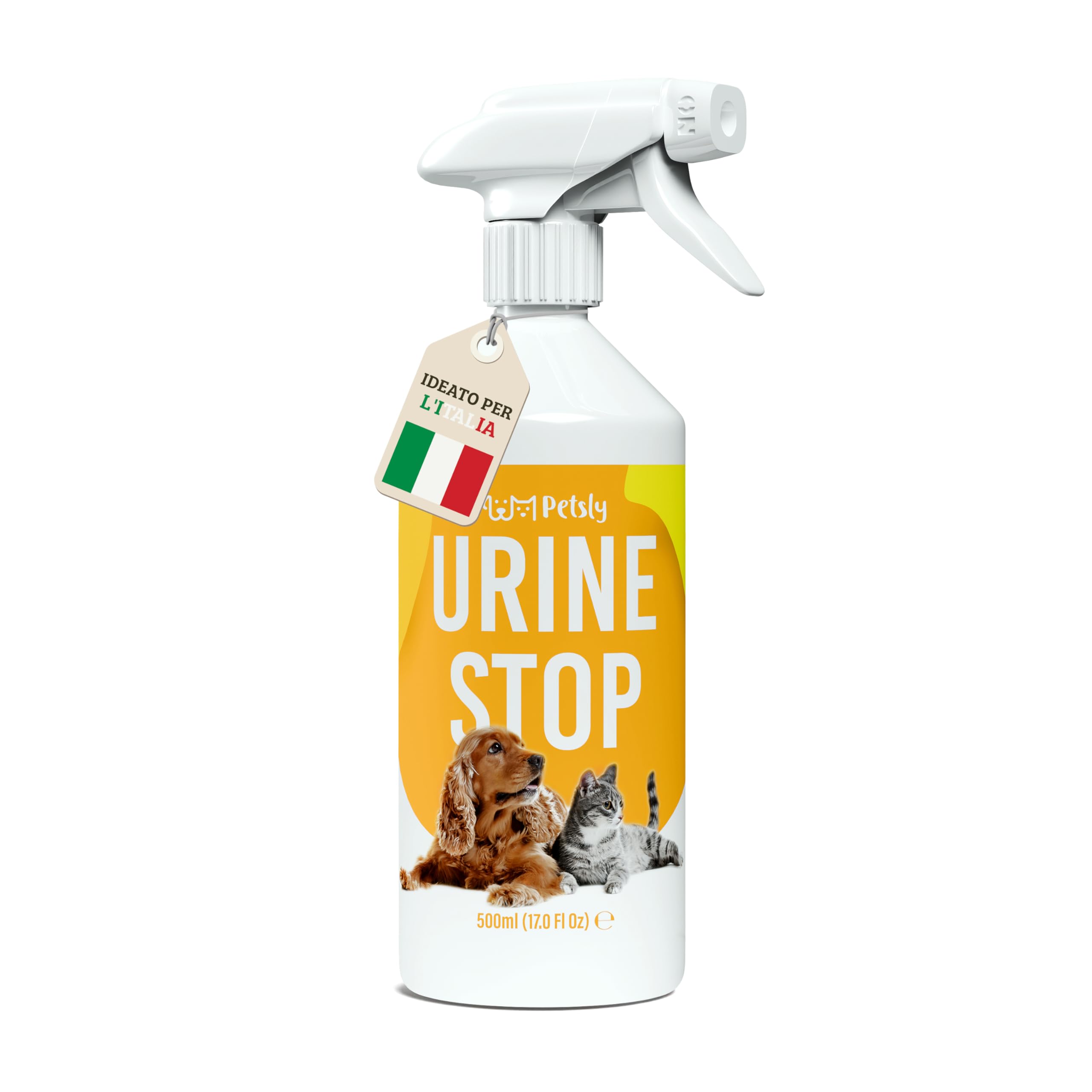 Petsly Repellente per Gatti e Cani Anti Urina - Spray Addestrativo Disabituante Gatti - Doppia Azione: Allontana Gatti e Cani + Elimina i Cattivi Odori - Uso Interno e Esterno, 500ml