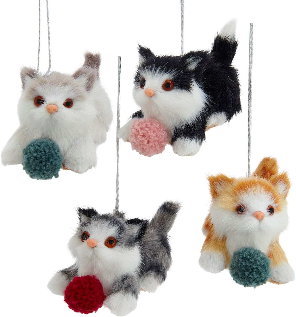 The Bridge Collection Furry Cat Christmas Ornaments, Set of 4 Assorted