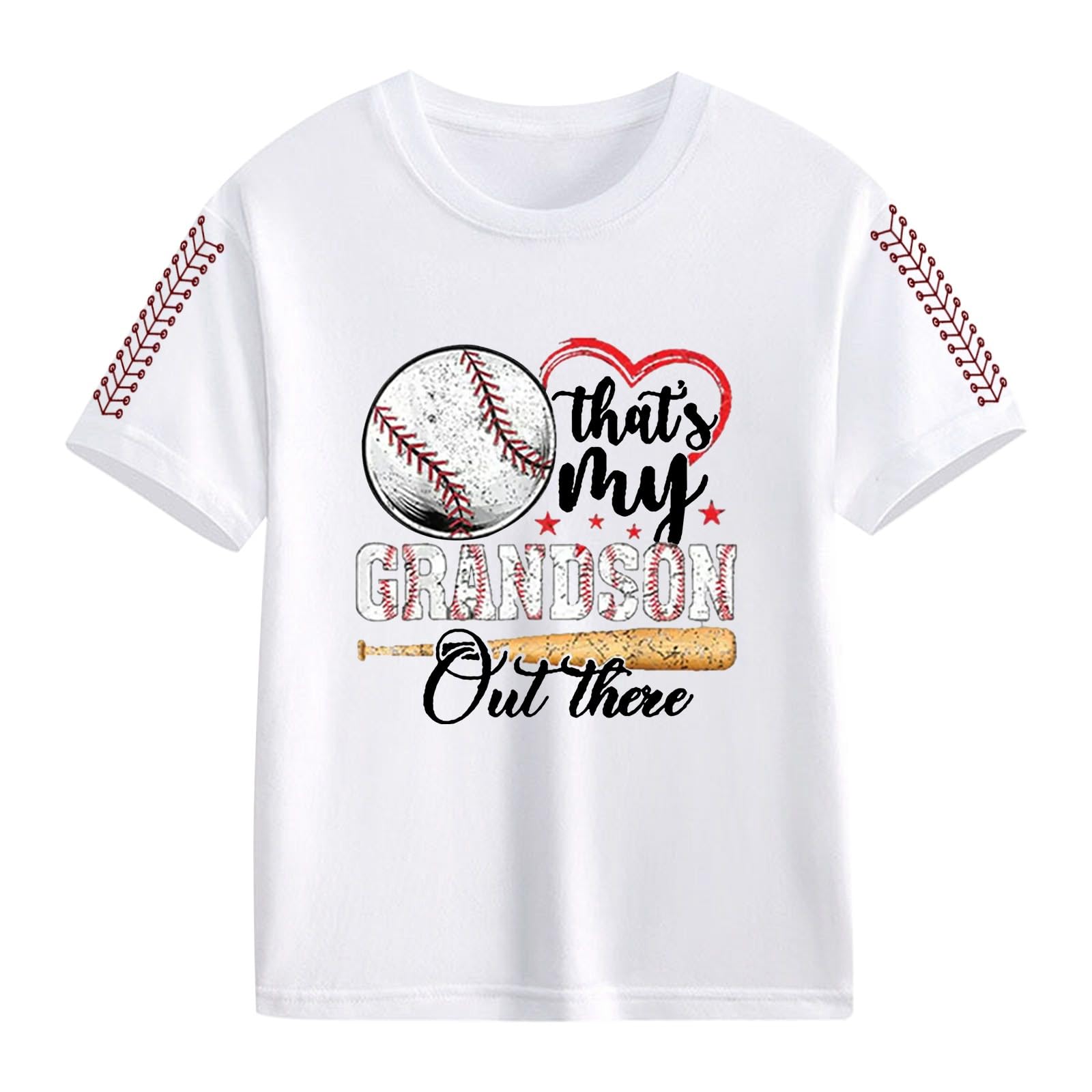 Kids Baseball Letter Print Tshirt Graphic Tees Shirts Juniors Casual Summer Trendy Flag Day Short (White, 8-9 Years)