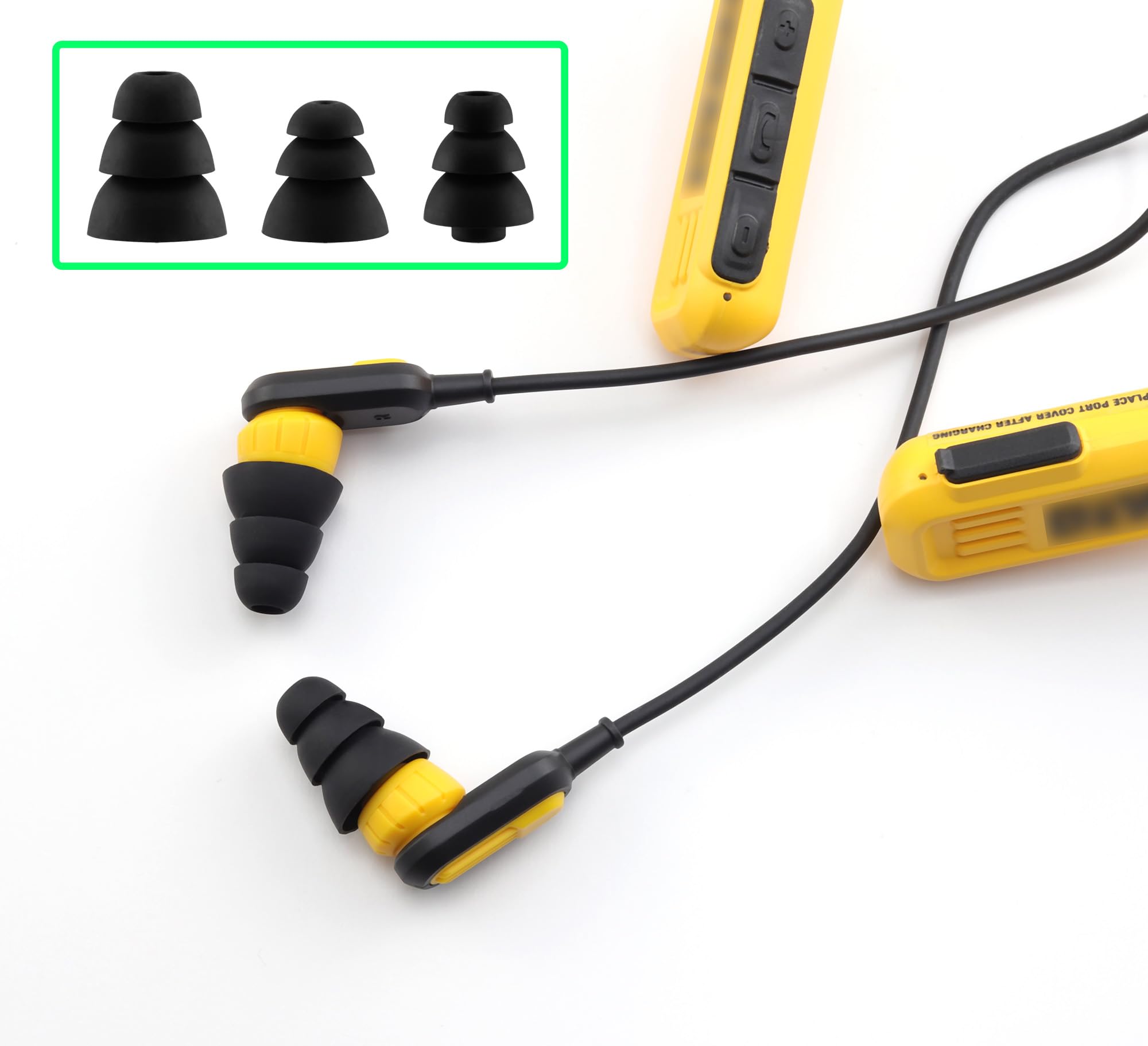 Almohadillas de repuesto de triple brida para auriculares Dewalt (S/M/L) | Compatible con auriculares Bluetooth 2 en 1 de Dewalt, resistentes y resistentes, almohadillas de silicona suave, 9 pares