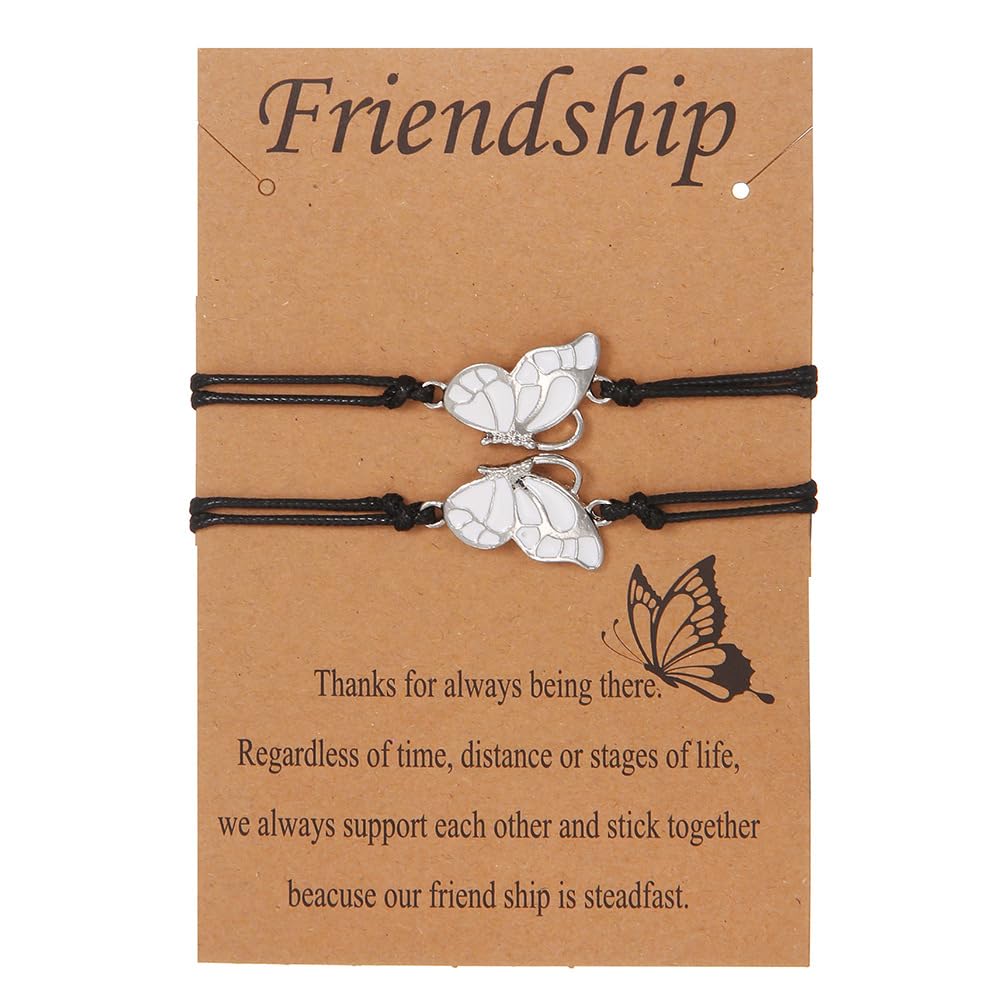 Caiyao2pcs Butterfly matching Necklaces Enamel Butterfly bracelets BFF Friendship Necklace Gifts Good Luck Set Friends Long Distance Birthday Gifts