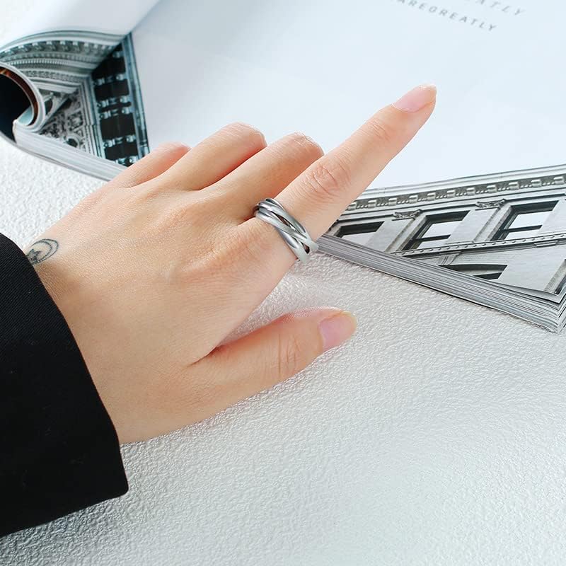 JAJAFOOK Women's Stainless Steel Gold-tone Silver-tone Rose-tone Triple Band Interlocked Rolling Ring - Image 5