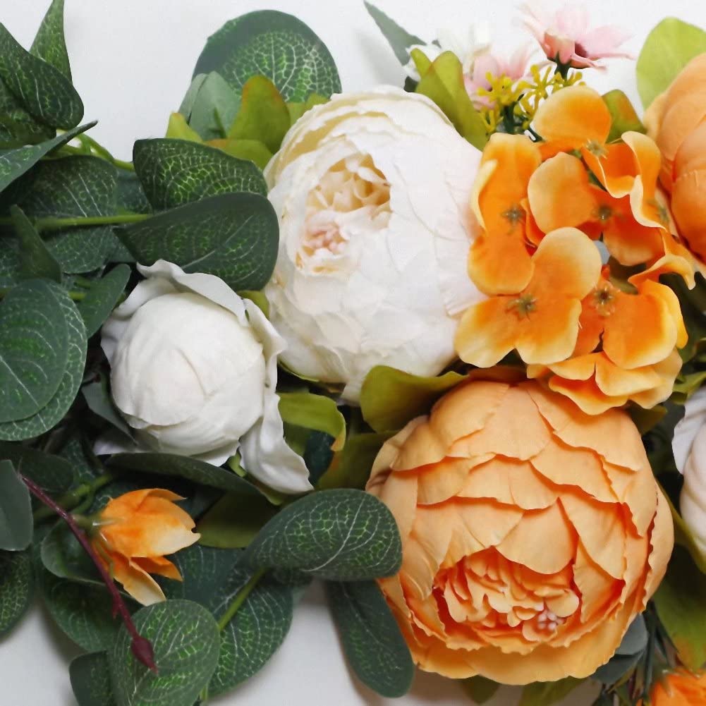 Artificial Peony Swag with Eucalyptus 29 Inch Decorative Arch Wreath Rustic Artificial Floral Swag for Door Wedding Party Wall Home Decorations