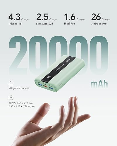 Miniatura 4 de VRURC Banco de energía, cargador portátil de 20000 mAh, carga rápida, Essentail compacto de viaje, 4 salidas y 3 entradas, paquete de batería USB C