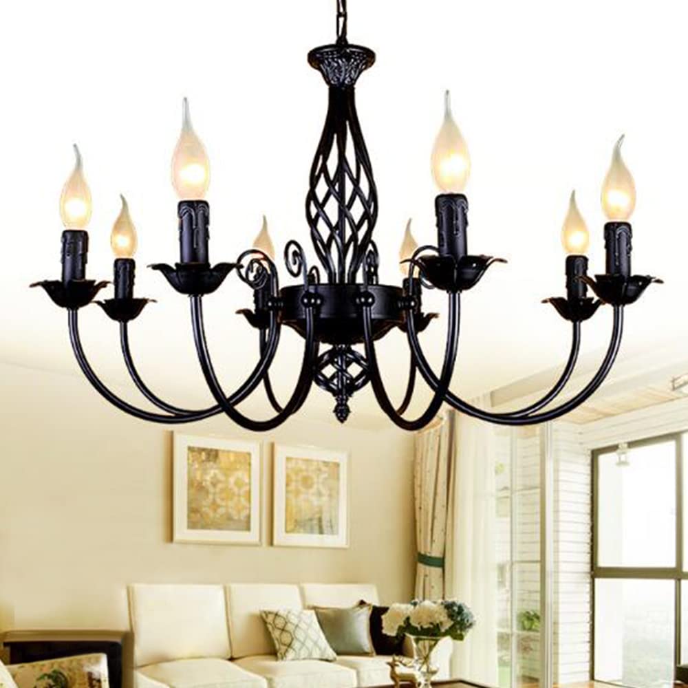 Antik Kronleuchter Klassische E14 Kerze Pendelleuchte Französischer Hängelampe Retro Schwarz Pendellampe Höhenverstellbar Landhausstil Wohnzimmer Licht Küche Esszimmer Gang Beleuchtung,5 heads