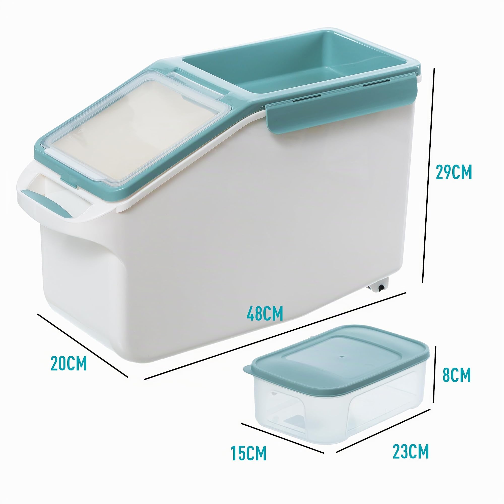 Citylife 12L Conteneur Croquettes Chien avec roulettes, boite croquette chat avec 1.8L boîte hermétique et Tasse, pour le stockage de croquettes nourriture, grains de café, farine d'avoine, céréales