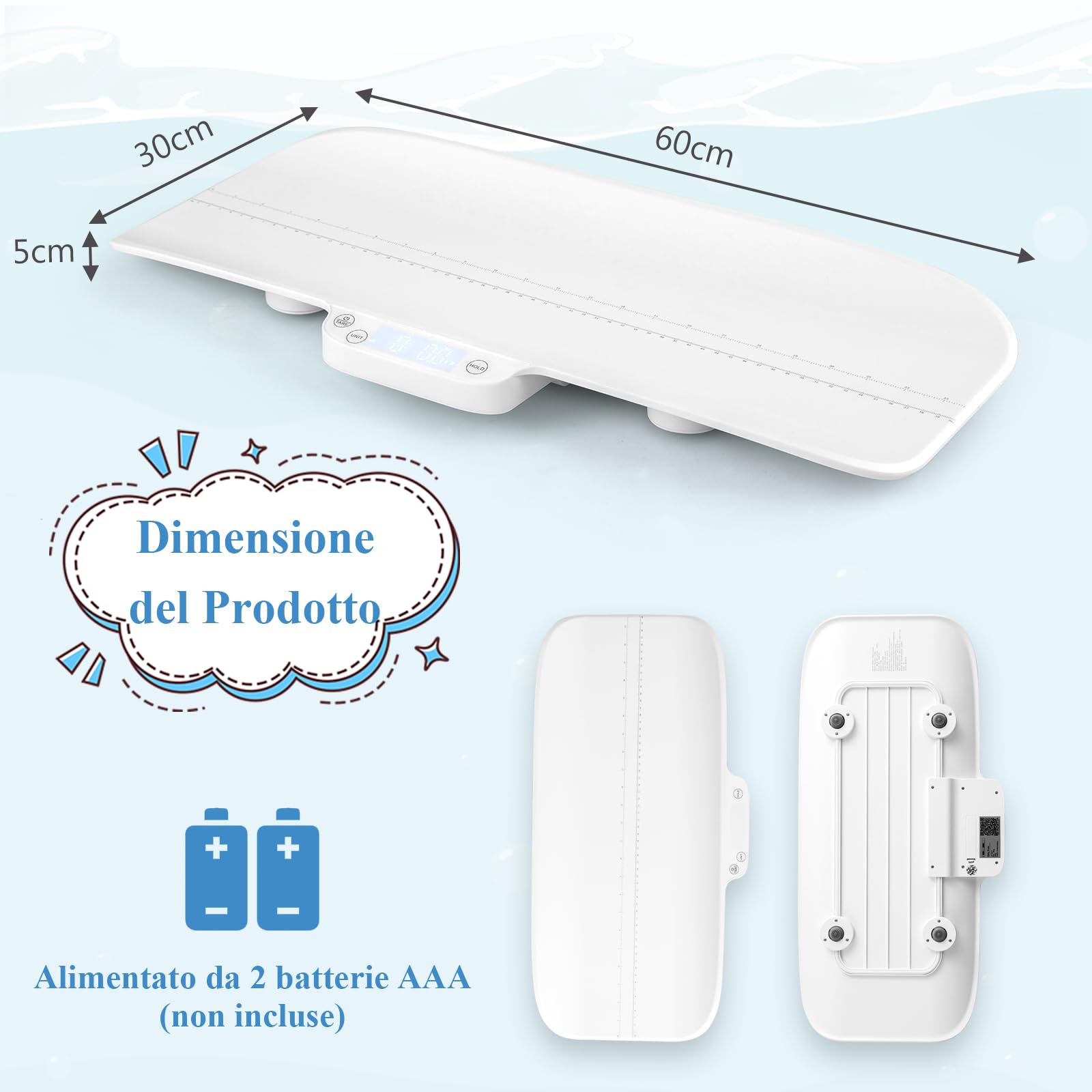 GYMAX Bilancia Digitale per Neonati, Bilancia Intelligente con Funzioni Hold & Tare, Display a LED, Bilancia Multifunzione per Animali Domestici, Peso Massimo 30 kg (con Bluetooth)