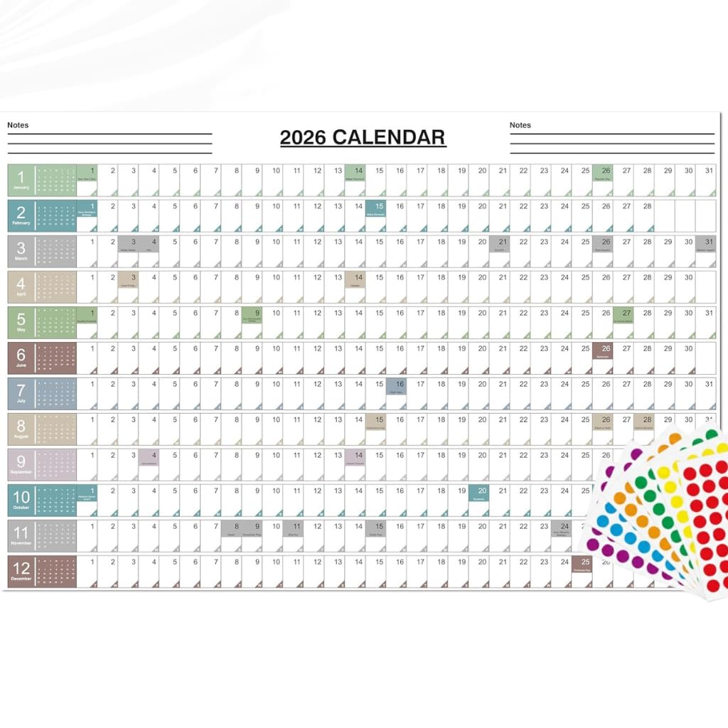 AccuPrints® 2026 Yearly Planner Wall Calendar – One Page January to December Overview, 20 x 30 Inch Large Wall Planner with To-Do & Notes Space, Thick Paper for Home, Office & Gifting