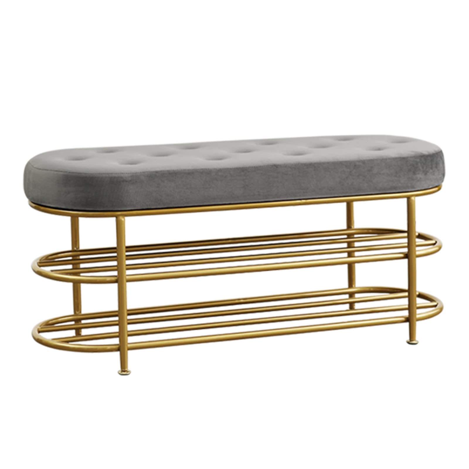LWJSOCP Velvet Upholstered Shoe Bench & Stool for Living Room & Office SpaceSaving Button Tufted Shoe Shelf Stylish Grey Storage 100x35x45cm (39x14x18inch)