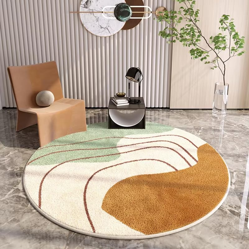 Tapis rond de salon à poils courts crème : grand tapis de chambre