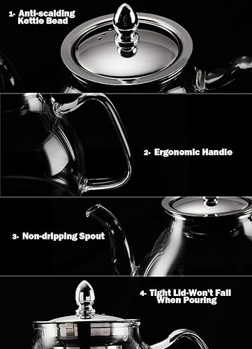 Miniatura 4 de TETWIN Tetera de vidrio que incluye 6 bolas de té de flores florecientes, tetera segura para estufa con infusor extraíble para té de hojas sueltas,