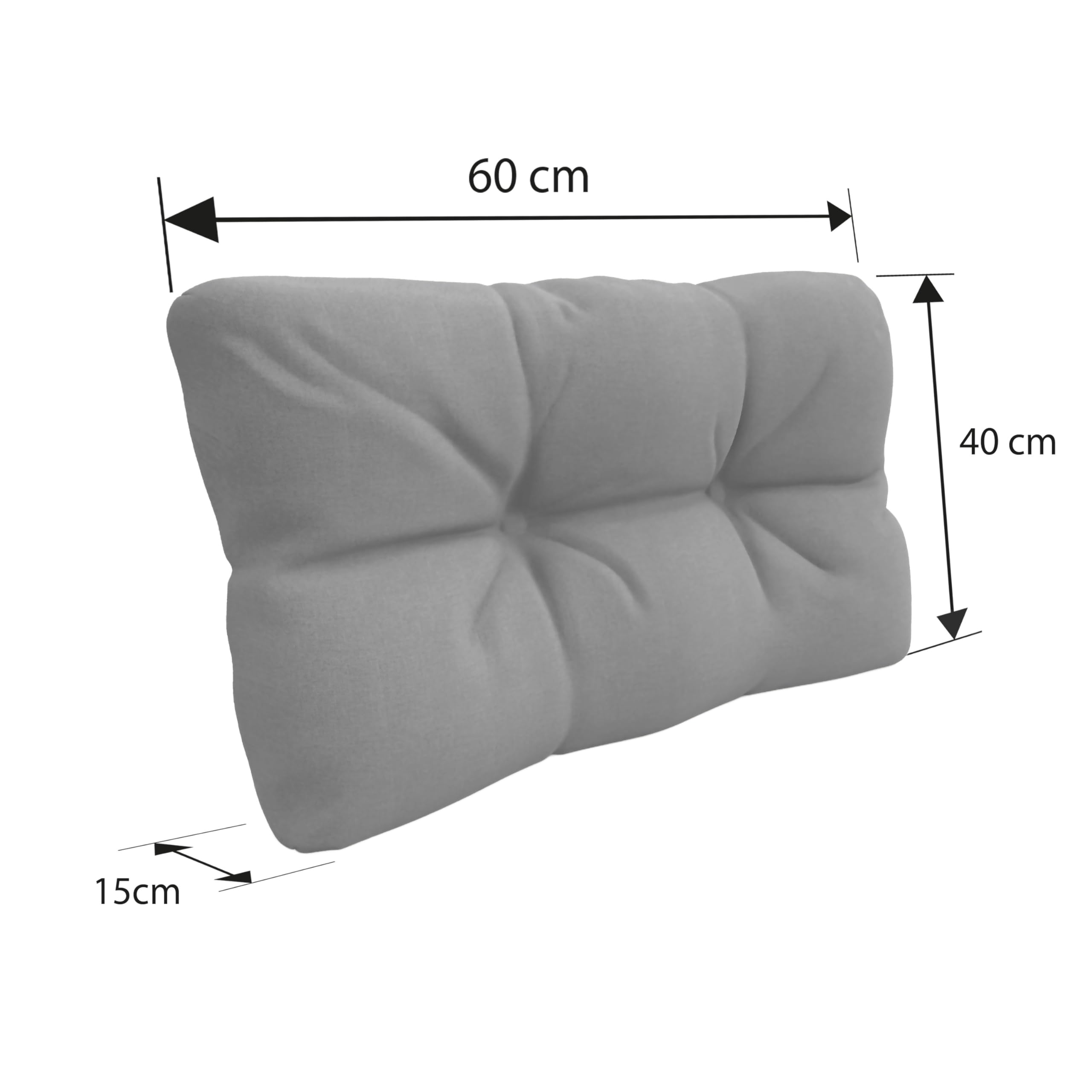 POKAR Cojín-Respaldo (Lateral) Resistente al Agua 60x40x12cm para Europalés/Europalet, Cojín para Jardín o Terraza, para Sofá de Paletas DYI, Espuma Fría, sin Palés, Gris