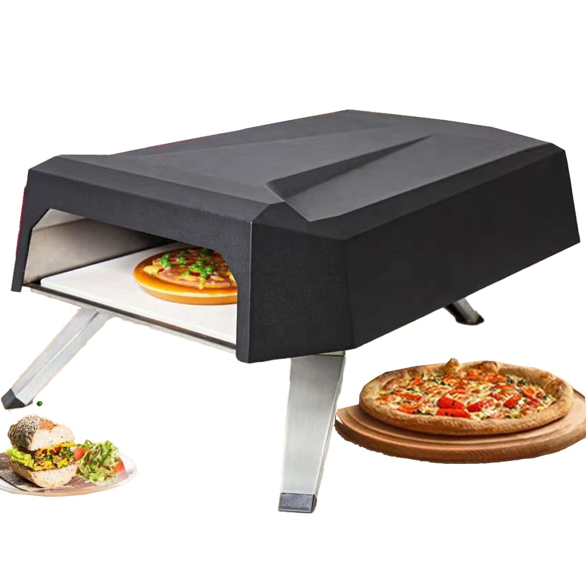 Horno de pizza de propano portátil con tapa, horno de gas comercial para uso en interiores y exteriores, ideal para el hogar, restaurante y camping