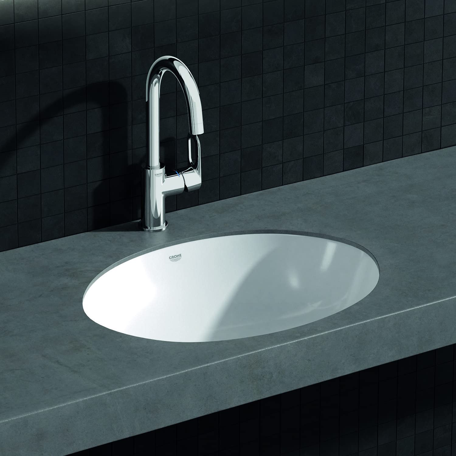 GROHE BauLoop, Waschtischarmatur hoch, wassersparend (Wasserhahn für das Bad, Badarmatur mit Zugstangen-Ablauf, 31cm hoch, einfache Installation am Waschbecken, langlebige Oberfläche), chrom, 23763000