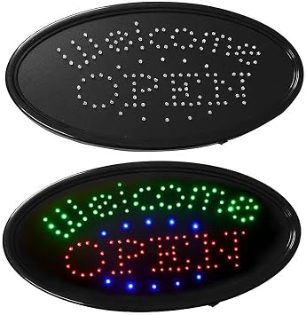 Open Neon Sign LED Electronic Display for Business Storefront Bar Barber Salon Open Sign Display On/Off Switch + Chain, 19" L x 10" W, Oval "Welcome OPEN"