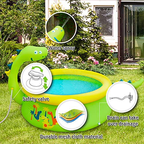 Lunvon Inflatable Swimming Pool for Kids, Dinosaur Pool Sprinkler Water Toys, Size 69" X 24.5", Kiddie Pool for Age 3+