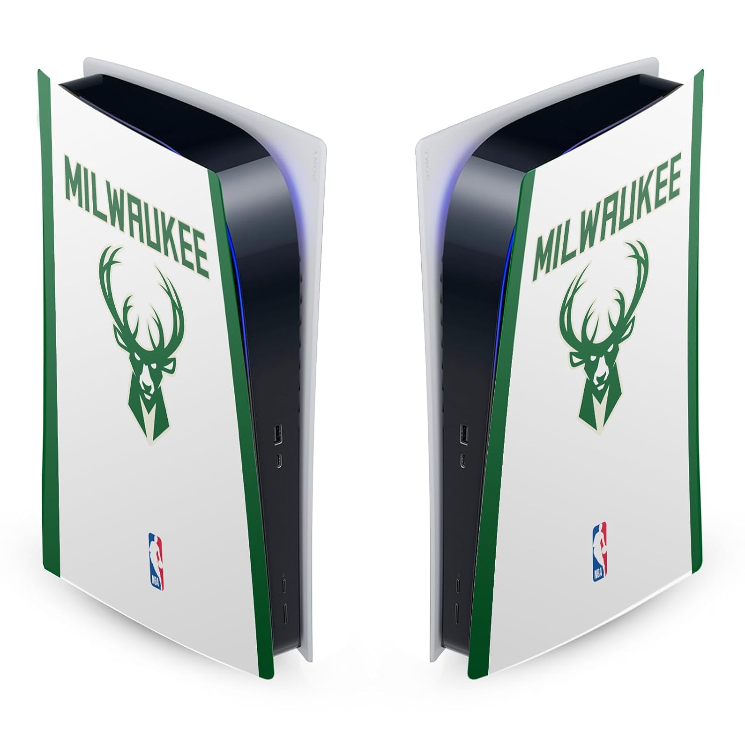 Head Case Designs Officially Licensed NBA White Design Milwaukee Bucks Logo Vinyl Faceplate Sticker Gaming Skin Decal Cover Compatible With Sony PlayStation 5 PS5 Digital Edition Console