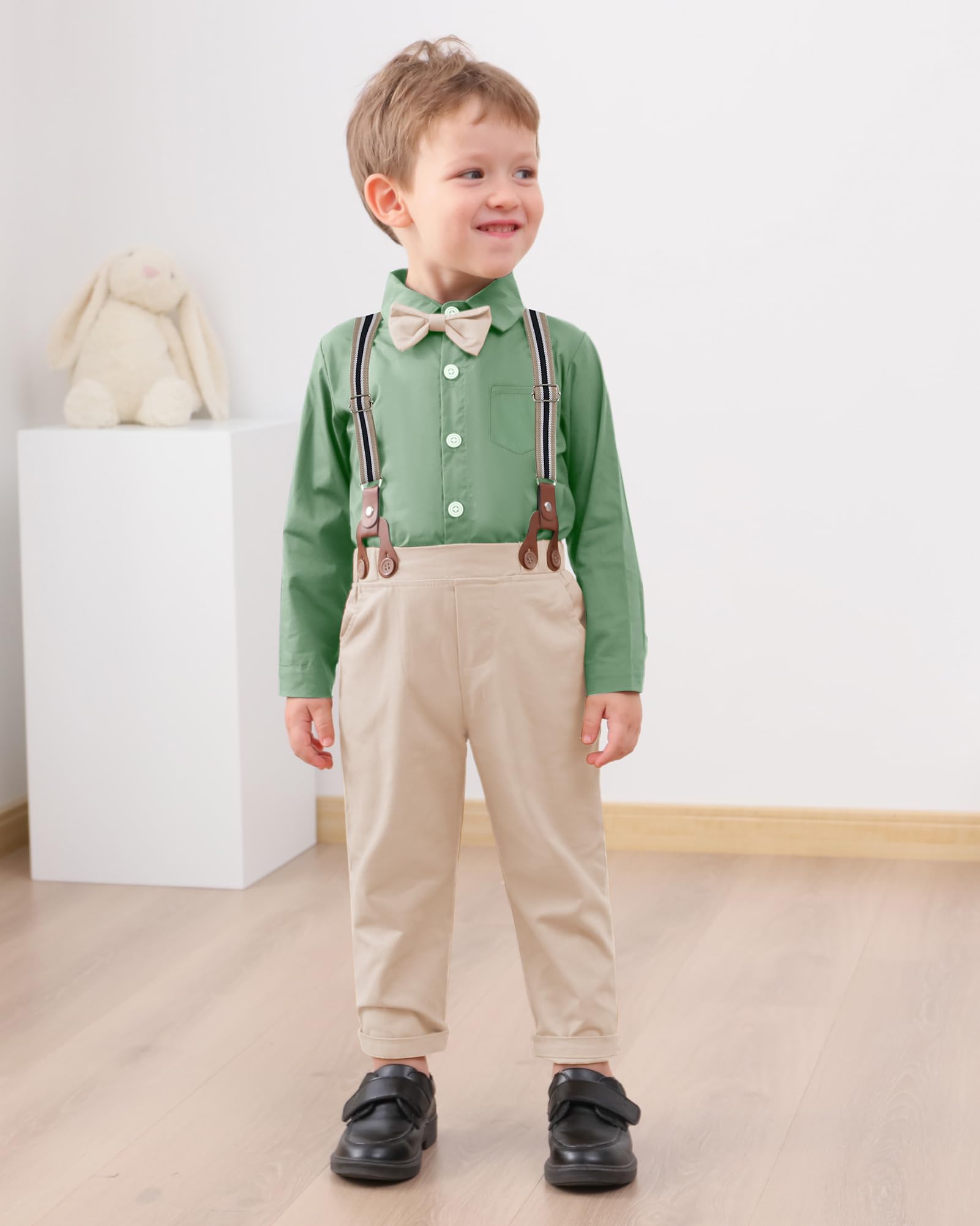 YUEMION Kleinkind Baby Jungen Kleidung Anzüge Gentleman Kleid Hemd + Fliege + Weste + Strapshose Junge formelle Hochzeit Outfits Set 1-5T