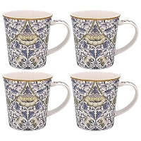 Lot De 4 Mugs William Morris – Porcelaine Fine Designs Classiques, Coffret Cadeau Micro-ondes & Lave-Vaisselle