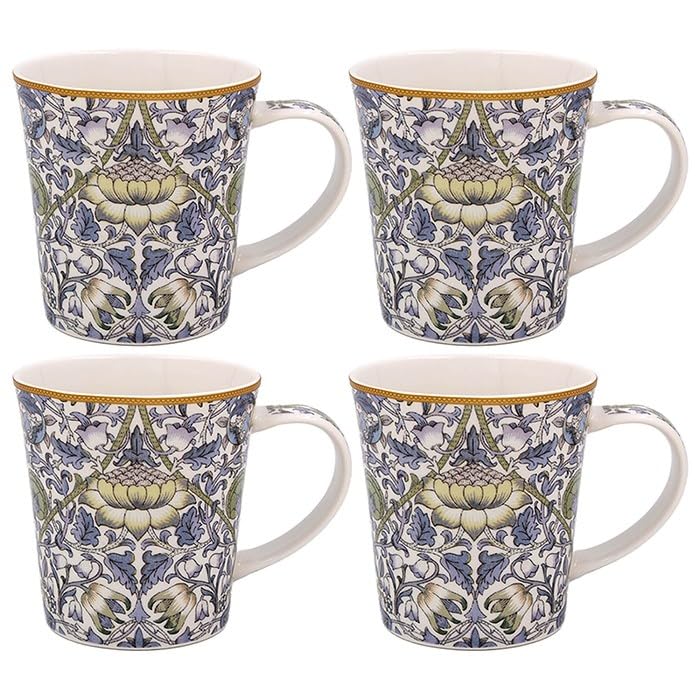 THE Leonardo Collection Lodden Mugs Set of 4 William Morris, Tea and Coffee Mugs for Hot Drinks | Fine China Printed Mugs for Kitchen & Home | Reusable Ceramic Cups for Every Occasion โ image 1