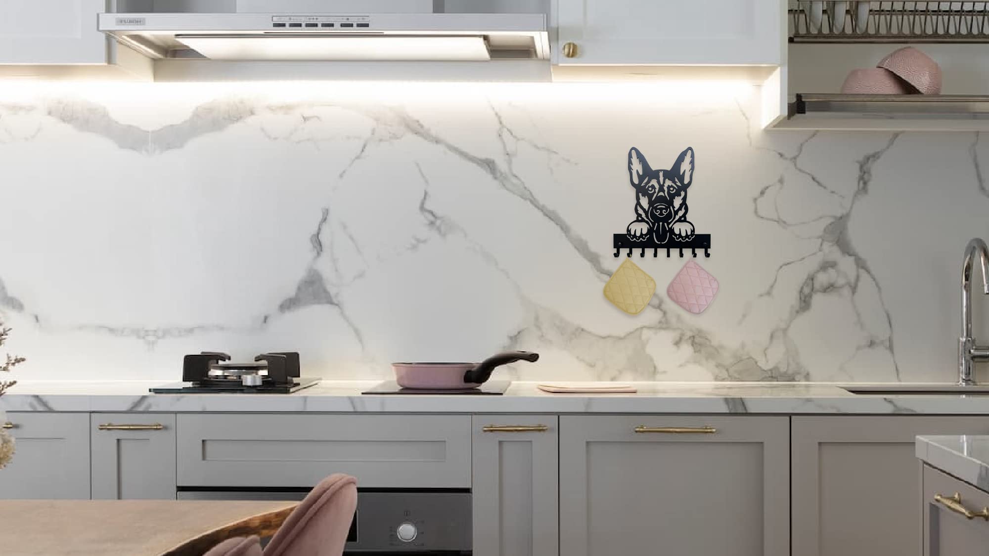 Generico Portachiavi da Muro a forma di cane, 8 ganci, gadget pastore tedesco, Appendichiavi da Parete di design, Idea Regalo, Porta guinzaglio cane da parete (Pastore Tedesco)