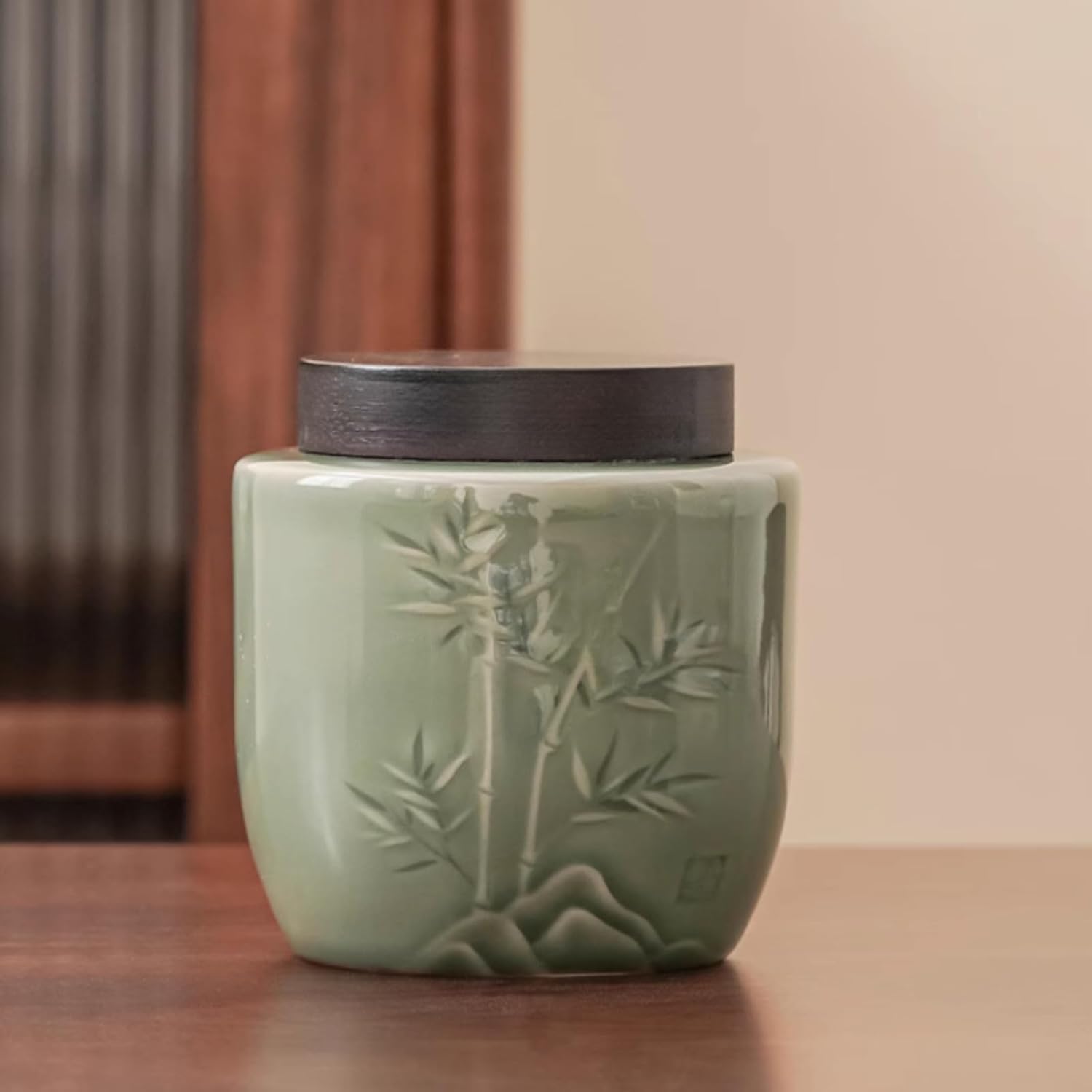 Tea Caddy Ceramics, 450ml 12.3oz, Celadon Sealed Jar Chinese Kung Fu Tea Set Accessories