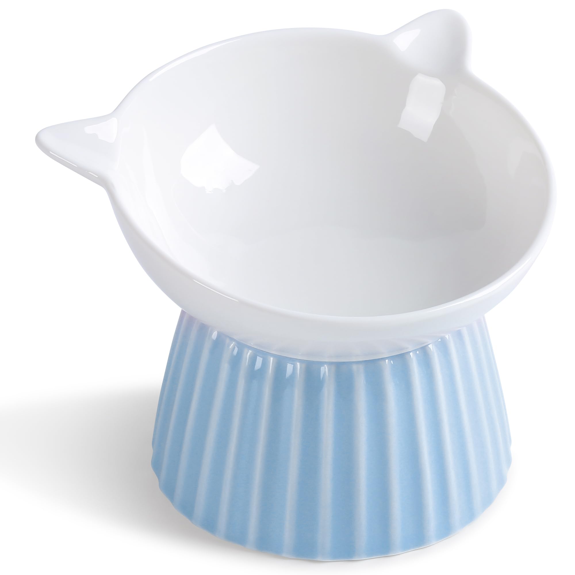 Ceramic Raised Cat Bowl?Tilted Raised Cat Bowl Anti Vomit Cat Bowls for Indoor Cats Whisker Friendly Pet Feeder for Cats Puppies, Microwave and Dishwasher Safe