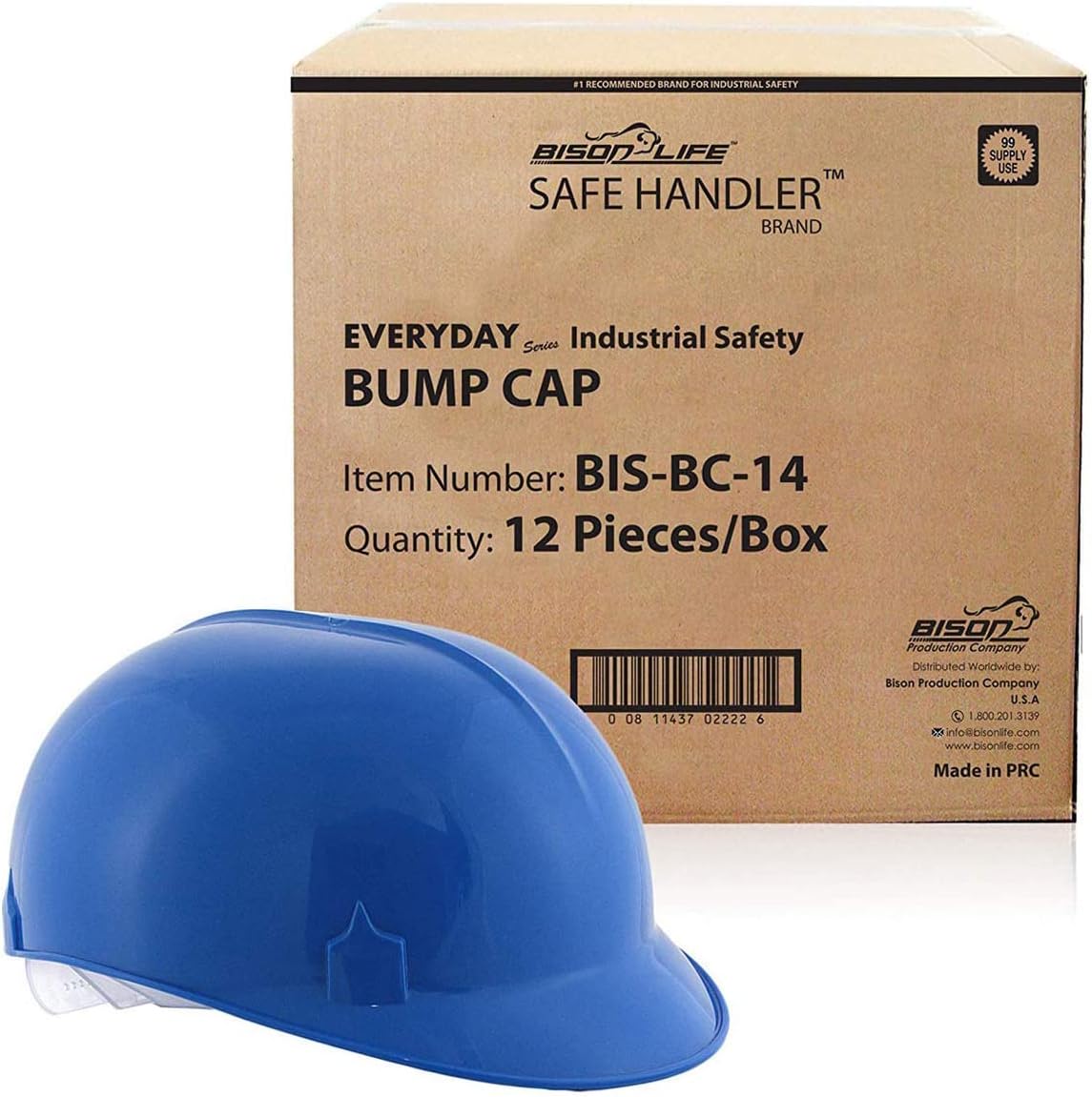 SAFE HANDLER Bump Cap with 4 Point Pin Lock Suspension, HDPE Cap Style, Blue (Case of 12)