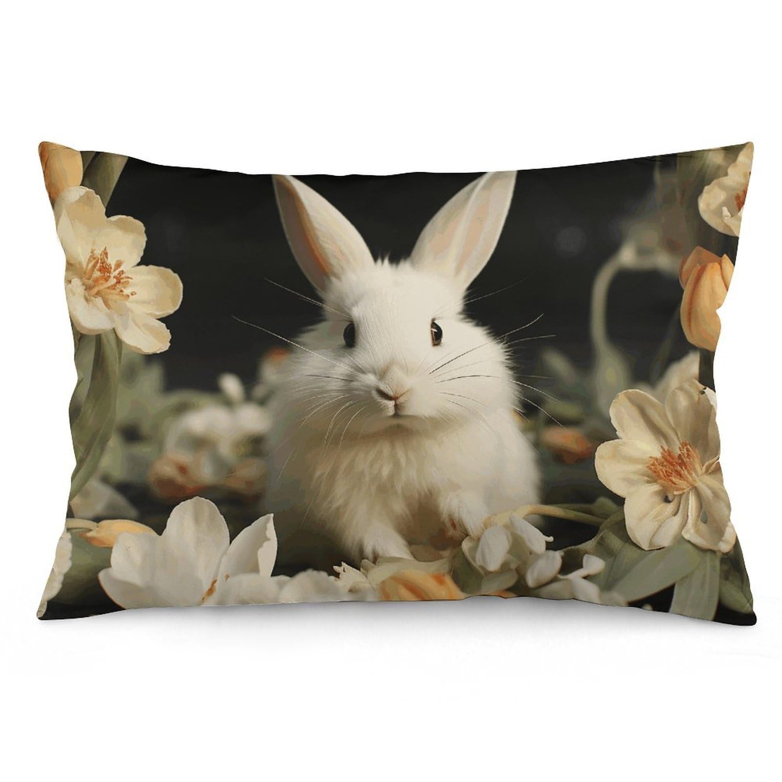 2 Pack Pillow Cases for Hair and Skin, Soft Breathable Pillow Case Covers with Hidden Zipper, White Rabbit and Lilies Pillowcase 16 "x24 Pillow Covers for Sleeping Gift