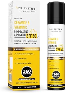 Dr. Sheth's Ceramide & Vitamin C Long lasting Sunscreen SPF 50+ PA++++ 6 hrs Advanced UV & Tan Protection | No White Cast,... Price In India
