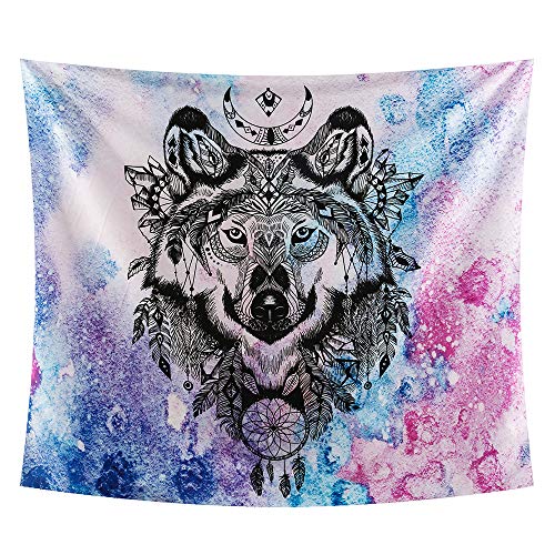 INTHouse Galaxy Wolf Tapestry Wall Hanging Starry Night Tapestry Psychedelic Tapestry Mandala Wall Tapestry Moon Star Tapestry Galaxy Decor for Bedroom College Dorm Room