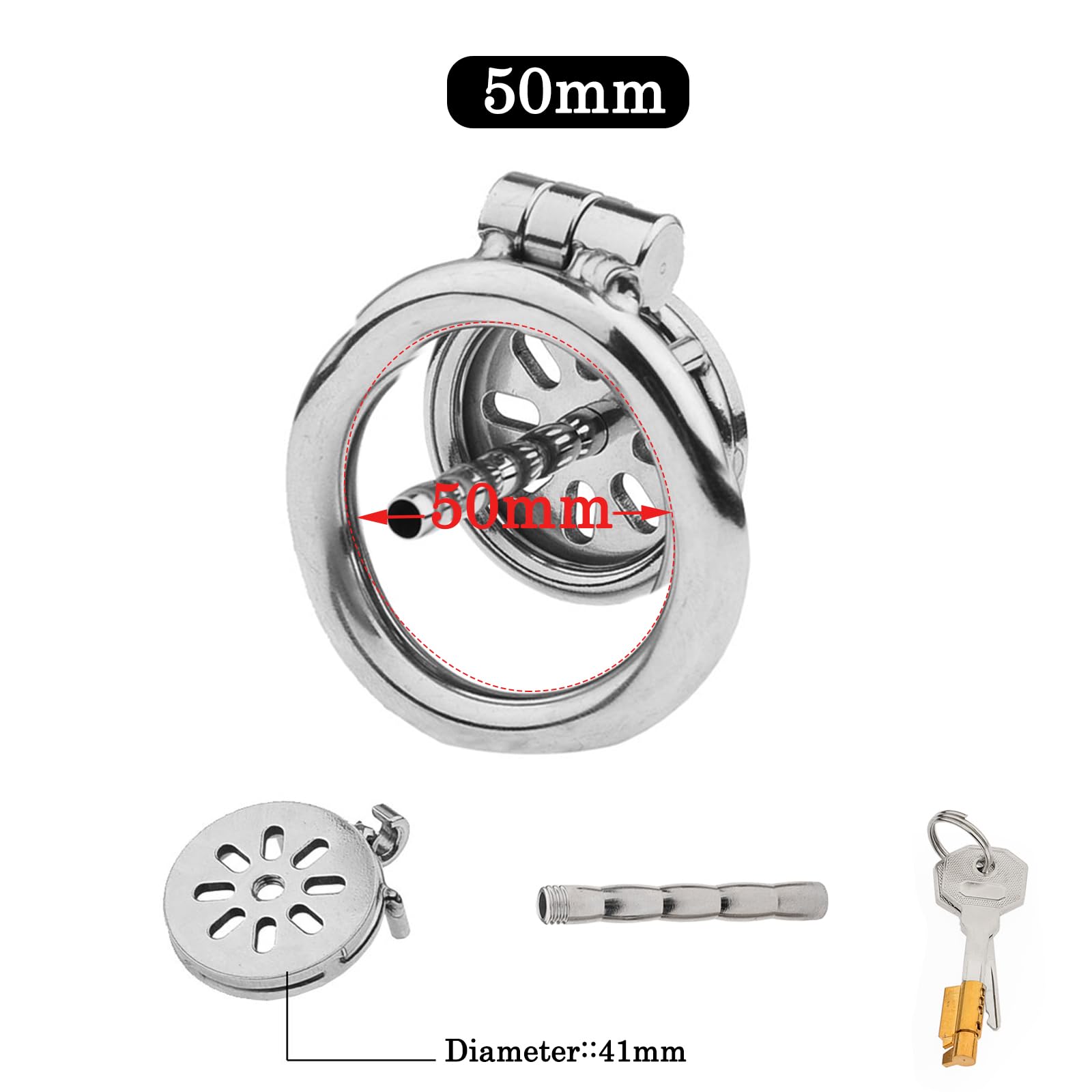 Chastity Cage Piatta in Metallo con Dilatatore Uretra, Gabbia Castità Cock Cage Pene Plug Set di Giocattoli Sessuali Bondage Fetish per Uomini (50mm)