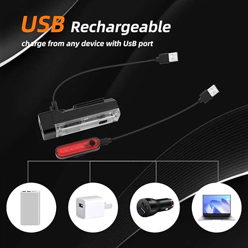 Miniatura 3 de Paquete de 2 luces de bicicleta delanteras y traseras, luces de bicicleta recargables USB-C delanteras y traseras para conducción nocturna, juego de