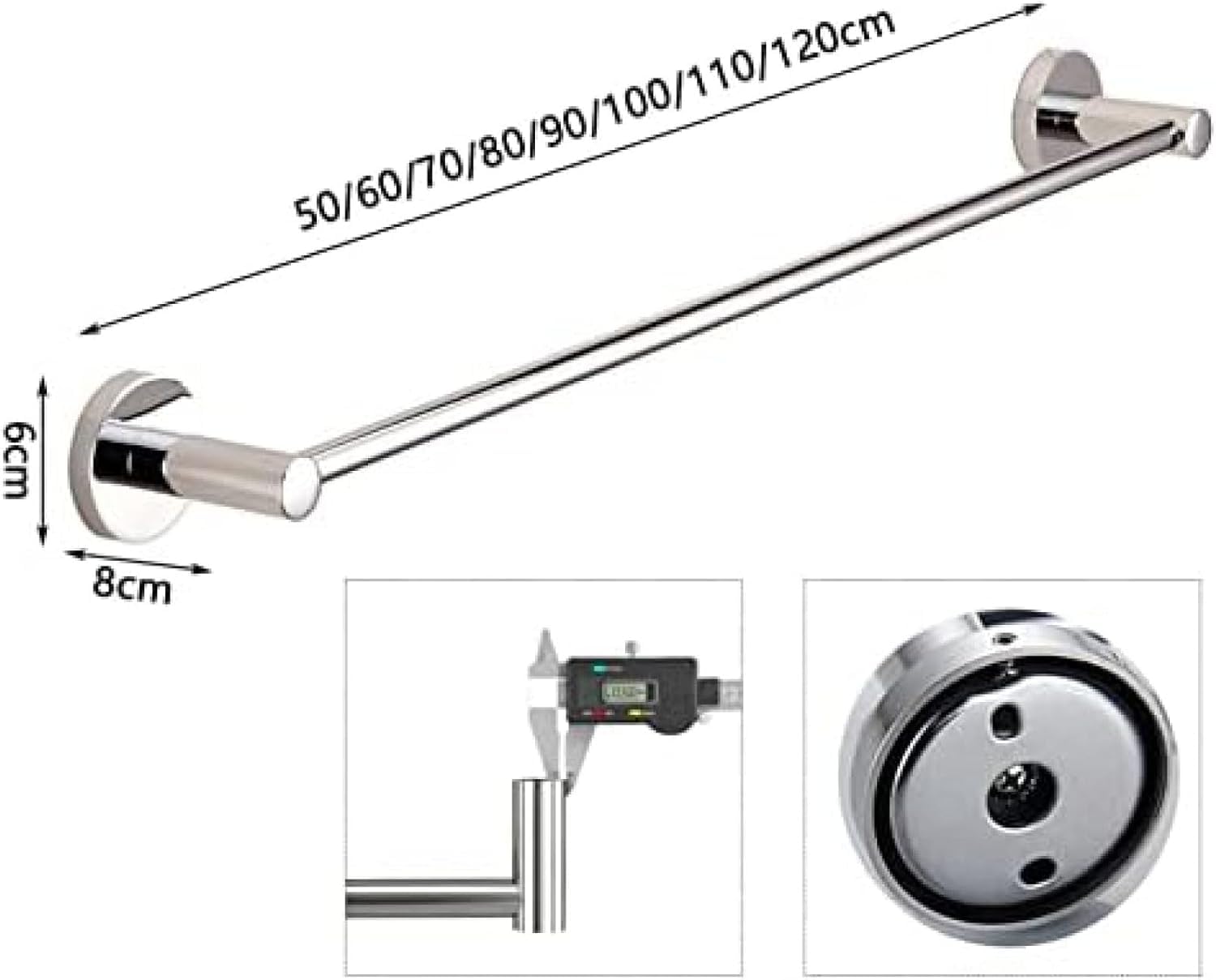 Portasciugamani Singolo, Portasciugamani Multi-Misura da 30 Cm A 120 Cm per Bagno, Portasciugamani da Cucina, Asta Portasciugamani con Finitura Lucida, 90cm