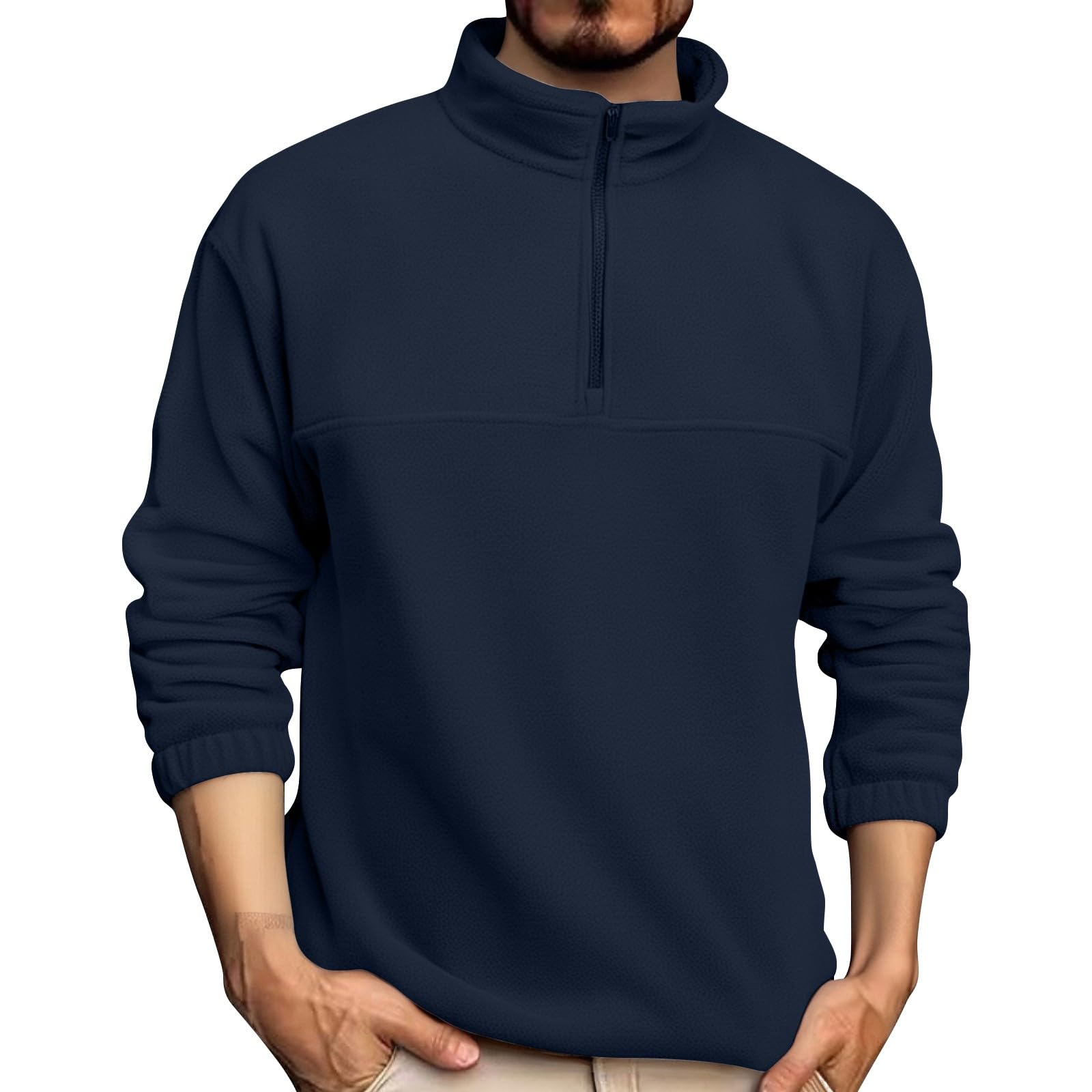 Pull manches longues couleur unie avec col montant zippé décontracté - 8